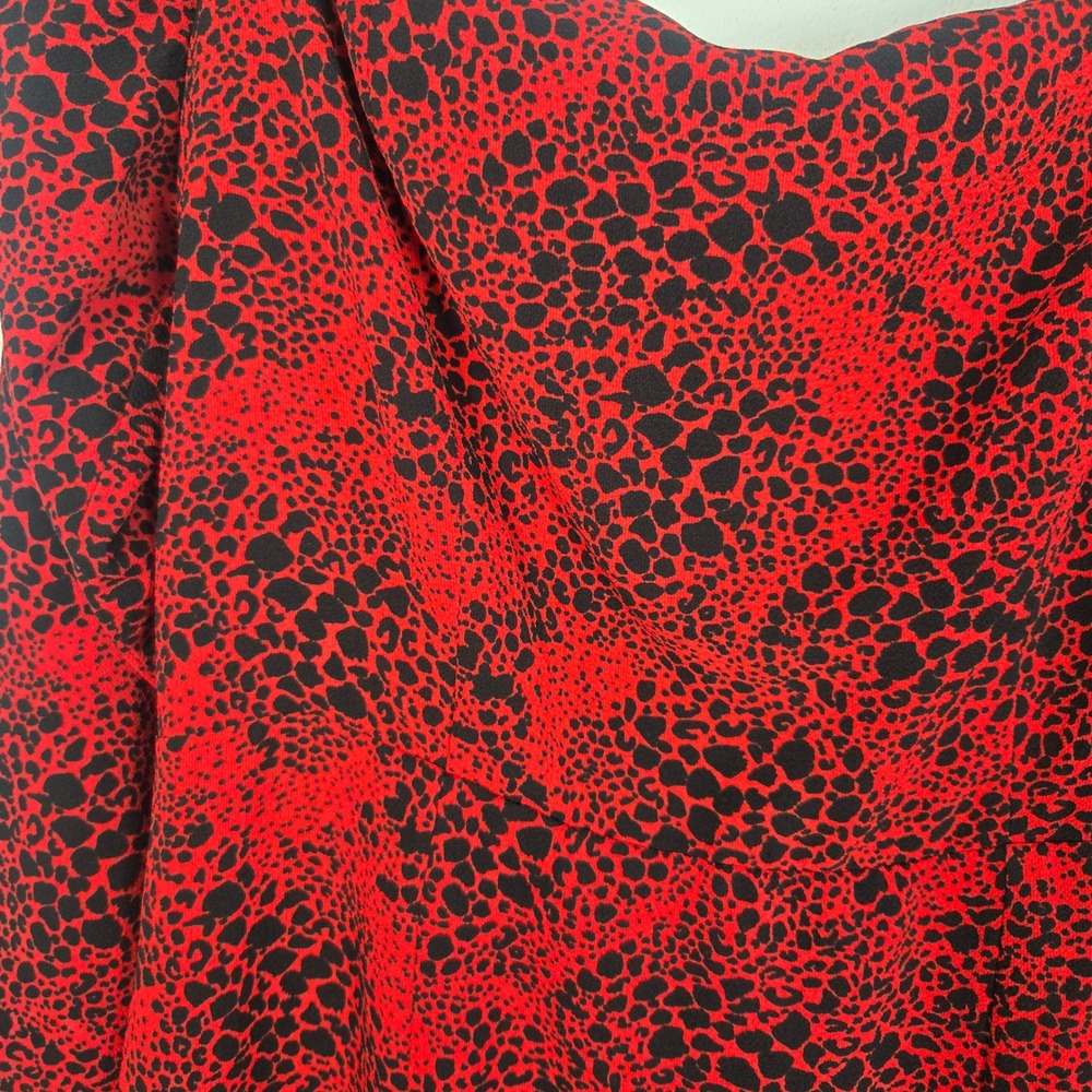 Nordstrom Leith Red Chili Black Dot Dress Smocked Dress Animal Print S Slit NEW - Picture 8 of 11